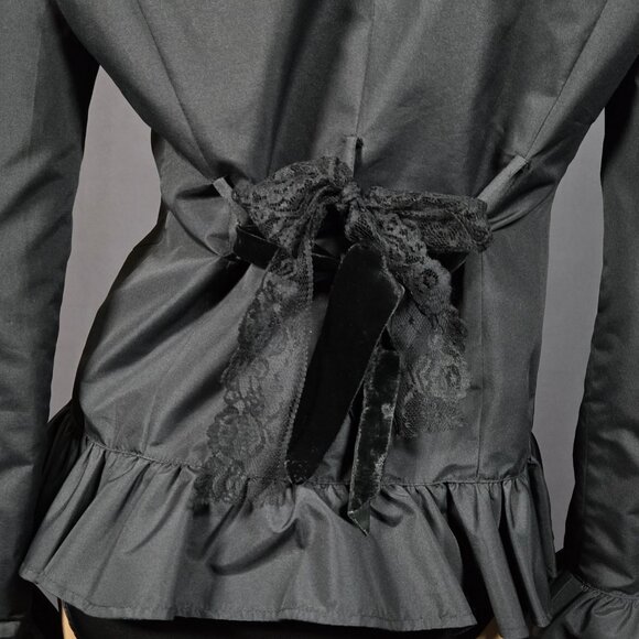 Y2K Black Ruffled Taffeta Jacket size S Edwardian Gothic Fairy Witchy Whimsigoth - Picture 6 of 9